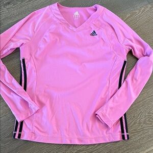 Adidas Pink V-Neck Long Athletic Women’s Athleisure Long Sleeve Shirt